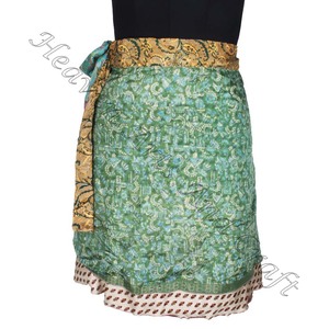 กระโปรงมินิผ้าไหมแบบย้อนยุคแบบสองชั้นแบบพันรอบได้ - Product Image 2