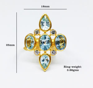 Bague de Cocktail plaqué or, grand anneau fait à la main, unisexe, en argent Sterling 925, gros pierre précieuse - Product Image 1