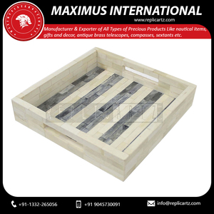 Bandeja de servicio de madera natural de estilo Art Deco con espacio múltiple para arreglos florales Decoración y servicio elegantes para el hogar - Product Image 5