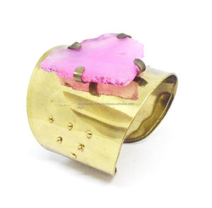 2027 New Fashion Design Simple Gold Plated Ladies Wide <b>Copper</b> Cuff Shiny Hammered <b>Bangle</b> Bracelet - Product Image 6