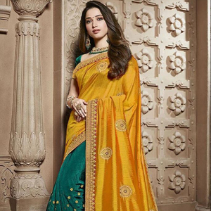 Bollywood Designer Saree Designer Miroir Travail Fleur Conception Tissu De Soie Doux Impression Numérique Marron Couleur Sari avec Blouse Inde Alphanumero - Product Image 1