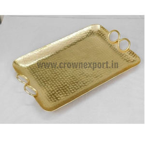 ถาดเสิร์ฟทำจากเหล็กพร้อมด้ามจับแตรถาดใส่กาแฟขัดเงารูปทรงสี่เหลี่ยมผืนผ้าสำหรับบ้านและโรงแรมมีวางจำหน่าย - Product Image 2