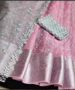 Banarasi Seda Jacquard Saree con Blusa Mujeres Desgaste Señoras Fiesta Festival Desgaste Diario Algodón Suave Seda Sari Venta al por mayor Precio Bajo ApparelGarment - Product Image 5