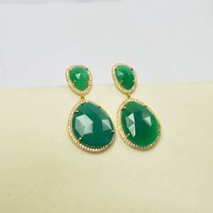 Natural Green Onyx Gemstone <b>Drop</b> <b>Earrings</b> 925 Sterling Silver <b>Gold</b> Plated Green Gemstone Dangle Gift Dangle <b>Earrings</b> Wholesale - Product Image 3