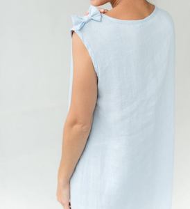 Haute qualité dernière 100% lin bébé couleur bleu clair col en v longueur au genou sans manches solide femmes robe en lin - Product Image 5