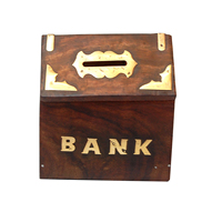 Vente chaude Tirelire en bois artisanale de forme carrée pour enfants, décoration d'intérieur, cadeaux, boîte de collection de pièces de monnaie
