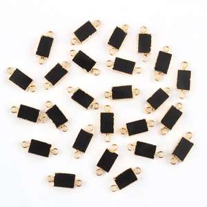Connecteurs en Onyx noir naturel de forme rectangulaire, petits breloques en tranches, pour pendentif plaqué or, connecteurs DIY, bricolage - Product Image 2