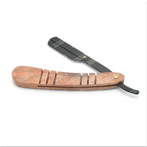 Maquinillas de afeitar de peluquero de borde recto de madera negra Cuchillo de afeitar de acero inoxidable con herramientas de extensión de cabello de plástico - Product Image 1