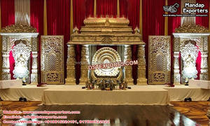 Escenario abierto dorado para boda, pilares iluminados LED, decoración exquisita de escenario abierto - Product Image 2