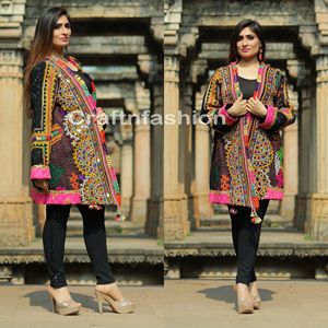 Espejo trabajo Tribal abrigo-Kutch de lana Vintage kimono-kimono Banjara India bordado a mano abrigo de invierno chaqueta de kimono-Kutch Dhabdi - Product Image 1