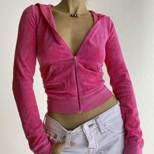 Custom <b>Velour</b> Lady <b>Tracksuit</b> for Women Crop Top Hoodie Velvet Zipper Track Suit <b>Tracksuit</b> Sweatsuit Set - Product Image 4