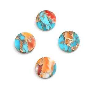 Best Quality Kingman Multi Color Spiny Oyster Copper Turquoise 12mm Round Coin Calibrated Loose Gemstones For Making Jewelry