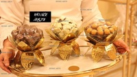 Tazón de Metal pulido para Chocolate, tazón de Metal y vidrio para servir Chocolate, oro martillado, para Hotel y restaurante