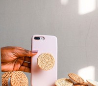 Attache pour téléphone en rotin, housse de rangement pour smartphone