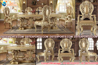 Ensemble de salle à manger en teck antique au design luxueux, style français, table à manger blanche et dorée, chaises à dossier haut, nouvelle arrivée