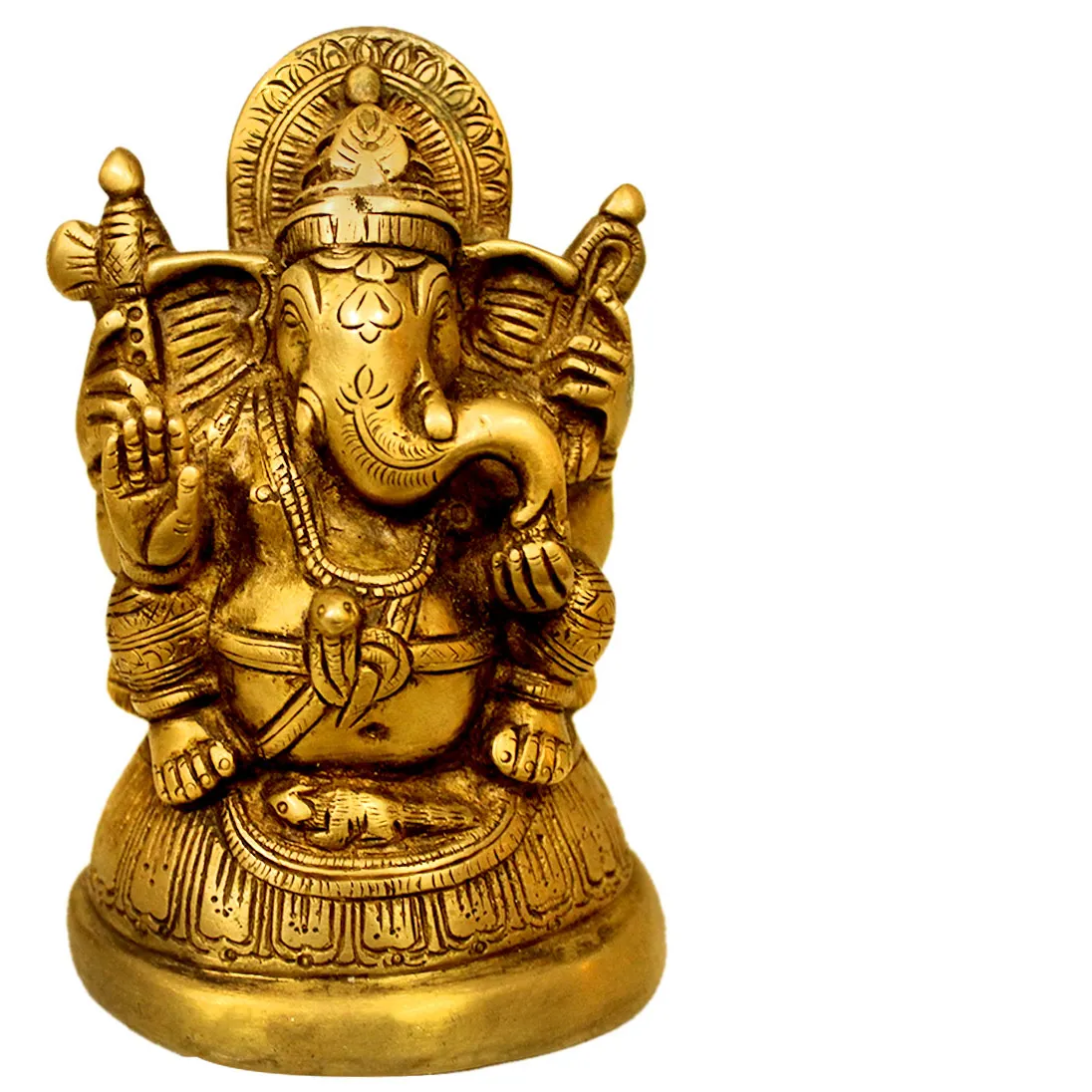Handgemachte Messing indische goldene Bronze Ganesha 5,2x3,3 Zoll Messing Hindu Gott Statue