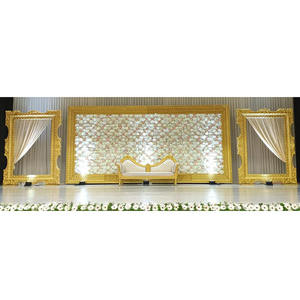 ฉากงานแต่งงานสุดอลังการ โครงไฟเบอร์สีทอง ฉากหลังงานแต่งงานขนาดใหญ่ โครงหลังเวทีงานแต่งงานอินเดียที่สวยงามจากมาเลเซียและแคนาดา - Product Image 1