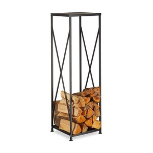 Support de rangement rectangulaire en bois en maille métallique avec finition noire, parfait pour les accessoires de maintien de bûches d'intérieur et d'extérieur - Product Image 1