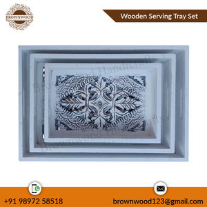 Juego de 3 bandejas talladas a mano de diseño personalizado de calidad superior, bandeja de servicio de madera MDF, mesa de cena de cocina y bandejas organizadoras - Product Image 2