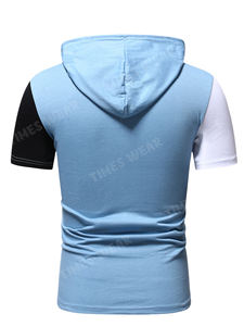 Sweat à capuche à manches courtes avec cordon de serrage patché pour hommes de haute qualité avec imprimé polyester/coton - Product Image 2