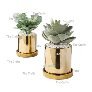 Pot de fleurs rond de qualité supérieure en métal couleur or avec support en fil métallique pour la décoration de jardin - Product Image 2