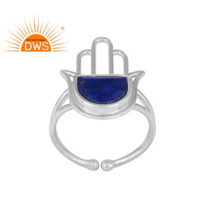Hamas Hand-anillo de plata de ley 925 con diseño de lapislázuli, conjunto de piedras preciosas de lapislázuli azul facetadas, para mayorista - Product Image 1