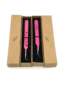 Revêtement en poudre rose de haute qualité 90 degrés Logo personnalisé pince à épiler d'extension de cils en acier inoxydable incurvée Instruments de beauté - Product Image 2