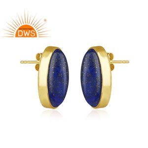 Boucles d'oreilles en Lapis-Lazuli naturel, incrusté en argent Sterling, plaqué or 18 carats, luxueuses bijoux indiens, styliste élégant, vente en gros - Product Image 2
