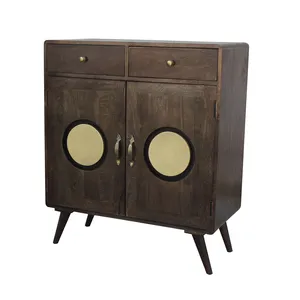 Aparador de madera de Mango sólido contemporáneo, 2 cajones, gabinete de madera de nogal Vintage, unidad de producción de la India