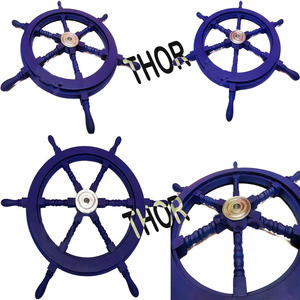 24" Nautical <b>Ship</b> <b>Wheels</b> Blue Wooden <b>Ship</b> <b>Wheel</b> Boat Item Rustic Country Decor Wall Hanging Farmhouse Decor - Product Image 2