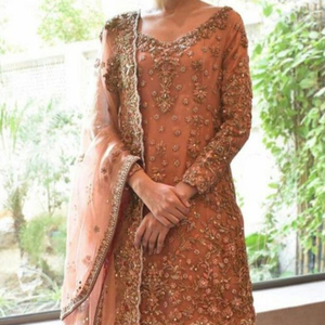 Vestido largo de novia KAMEEZ, brocado LEHENGA con DUPATTA embellecedor DABKA, ZARI work para boda @ 2022 - Product Image 1
