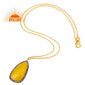 Nouveau collier pendentif en argent sterling plaqué or 18 carats avec pierre de lune jaune sertie à griffes, bijoux pour femmes, cadeau pour elle - Product Image 2