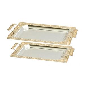 Plateau de service décoratif en acier inoxydable avec poignées en laiton Plateau de service à dessert de forme personnalisée de la meilleure qualité - Product Image 4