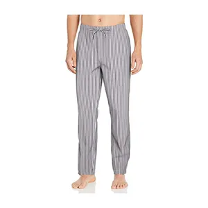 Pantalones de pijama elásticos popelina para hombre, ropa de dormir con logo personalizado de algodón y poliéster