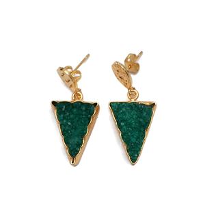 Pendiente de gota de ágata verde Natural para mujer y niña, joyería de moda, pendientes con piedras preciosas chapadas en oro - Product Image 1