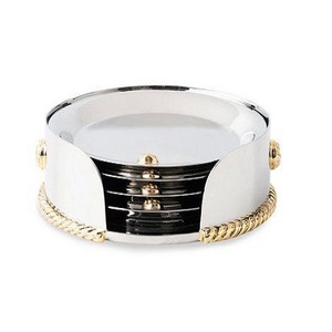 Ensemble de sous-verres en métal au design tendance avec support, qualité supérieure, forme ronde, taille personnalisée, ensemble de sous-verres en gros - Product Image 1