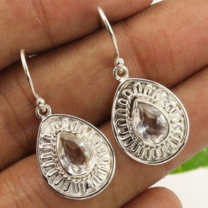 Boucles d'oreilles en quartz clair naturel tendance boucles d'oreilles en cristal de quartz à facettes boucles d'oreilles en pierre précieuse Designer Party Wear boucle d'oreille pour elle - Product Image 1