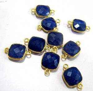 Natural Stylish Lapis Lazuli Cushion Cut Gemstone Double <b>Bail</b> Bezel Set 925 Sterling Silver Gold Plated Connector For Party Wear - Product Image 1