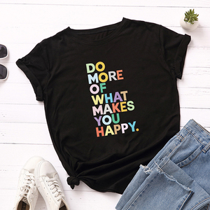 Camiseta de manga corta de algodón para mujer, ropa informal de verano - Product Image 1