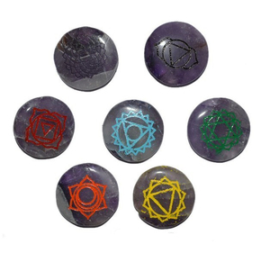 Get Best Value of Amethyst Engraved <b>Chakra</b> Symbol <b>Set</b> : Amethyst Engraved <b>Chakra</b> Symbol <b>Set</b> for Sale - Product Image 1