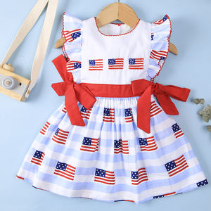 Robe de filles brodée smockée à la main gracieuse pour le 4ème de July-BB1870 ODM au genou pour la saison de printemps des enfants - Product Image 3