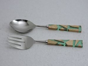 เซิร์ฟเวอร์สลัดสแตนเลสชุบเงินและด้ามจับไม้และเรซินและไม้อุปกรณ์เสริมผลิตภัณฑ์ใหม่ไอเดียบ้านและห้องครัว - Product Image 5