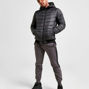 Men's Hooded Puffer <b>Jacket</b> Windproof Solid Color Zipper Closure Casual Winter Outerwear <b>Slim</b> <b>Fit</b> Polyester Wadding - Product Image 3