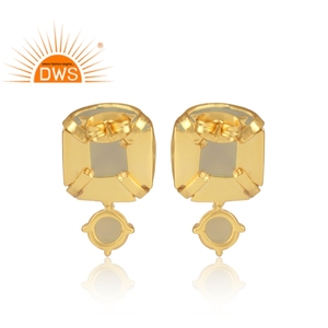 Natural White MoonStone <b>Set</b> Gold Plated Brass Classic Turkish Design Girl's Earrings Jewelry Supplier - Product Image 4