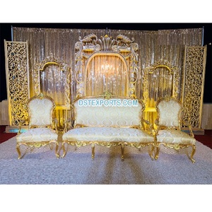 Muslim Golden Theme Backdrop Wedding Stage Majestic Indian Wedding Reception Stage Set Elegant <b>Engagement</b> Ceremony Stage <b>Decor</b> - Product Image 1