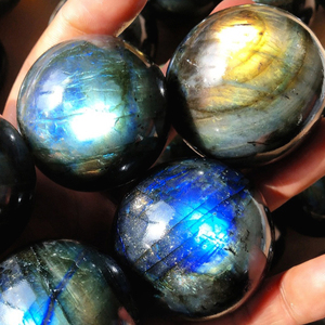 Sous-verres sphériques personnalisés en labradorite bleu galaxie, pierre précieuse |   Ensemble de pierres décoratives en labradorite demi-sphère en verre plume - Product Image 5