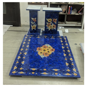 Lapis Lazuli Material con flor de incrustación de diseño de mesa de comedor superior - Product Image 1