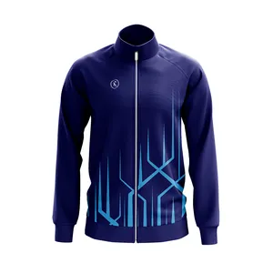 Groothandel Op Maat Gemaakte 100% Polyester Sublimatie Bedrukte Opstaande Kraag Met Volledige Rits Geribbelde Sportjacks