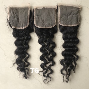 100% vison cambodgien brésilien extensions humaines lâche vague profonde faisceau 4*4 fermeture en dentelle transparente cuticule aligné 1B indien - Product Image 4