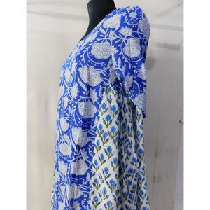 Indian Block Print Trenddy Cotton Spring Casual Handmade Designer Robe tunique longue au sol avec double bouton en tissu - Product Image 3